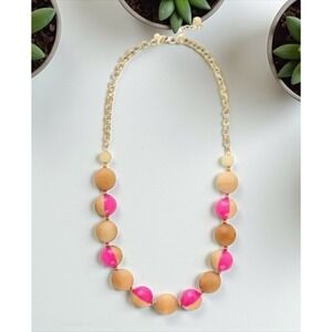 kate spade New York Rosewood Dot Chunky Bead Necklace‎ Pink Gold Wood 28"